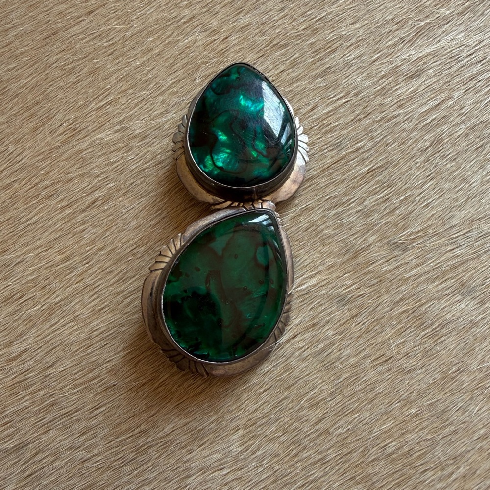 Nakai vintage Sterling Silver Teardrop Green Stone Earrings - Picture 8 of 8